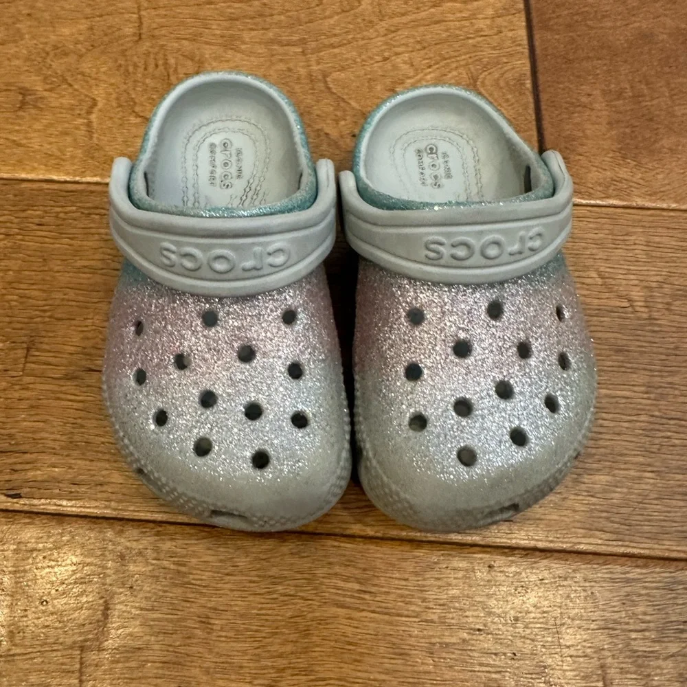CROCS Kids Glitter Water Shoes - Silver